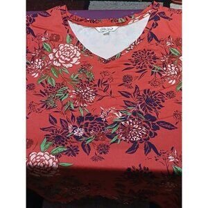The Pioneer Woman Shirt Womens 2XL  RED Floral Peony V Neck Tunic Top